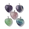 Natural Fluorite Pendants, Heart Charms with Stainless Steel Color Plated Stainless Steel Snap on Bails, 27~27.5x25x9~9.5mm, Hole: 7.8x2.8mm