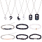 Valentine's Day Heart & Yin Yang & Rectangle Alloy Pendant Necklaces & Link Bracelet & Natural Lava Rock Stretch Bracelets, Jewelry Set for Women, Mixed Color, 17.72~24.41 inch(45~62cm), 2-1/8~3 inch(5.5~7.6cm), 12Pcs/box