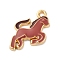 Alloy Enamel Pendants, Cadmium Free & Nickel Free & Lead Free, Rack Plating, Horse Charm, Golden, Sienna, 18x15x2mm, Hole: 1.8mm