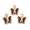 Glass Charms, Butterfly, with Brass Findings, Long-Lasting Plated, Golden, Indigo, 8.5x7x2mm, Hole: 1mm