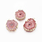 Natural Dyed Quartz Pendants, Solar Quartz, with Golden Plated Edge Brass Findings, Flat Round, Flamingo, 25~42x22~23x4~6mm, Hole: 2.5mm