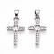 Brass Micro Pave Cubic Zirconia Pendants, Cadmium Free & Lead Free, Cross Charms, Platinum, 19.5x11.5~12x2.1mm, Hole: 2~2.5x5mm