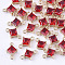 Transparent Glass Links connectors, with Brass Findings, Faceted, Rhombus, Light Gold, Red, 11x7x4mm, Hole: 1mm, Side Length: 5mm