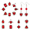 40Pcs 8 Style Platinum Plated Alloy Glass Pendants Sets, Crystal Rhinestone Charms, Rhombus & Octagon & Teardrop & Heart & Rectangle Charms, Red, 18.5~23.5x14~22.5x5~6mm, Hole: 1.8~2.2mm, 5Pcs/style