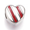 304 Stainless Steel European Beads, with Enamel, Large Hole Beads, Heart, Stainless Steel Color, Red, 11x11x8mm, Hole: 5mm