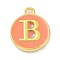 Golden Plated Alloy Enamel Charms, Enamelled Sequins, Flat Round with Alphabet, Letter.B, Hot Pink, 14x12x2mm, Hole: 1.5mm