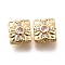 Brass Micro Pave Pearl Pink Cubic Zirconia Beads, Cadmium Free & Nickel Free & Lead Free, Square with Flower, Real 18K Gold Plated, 11x11x6.5mm, Hole: 1.2mm