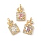 Brass Micro Pave Cubic Zirconia Pendants, Nickel Free, Square Charms, Real 18K Gold Plated, Mixed Color, 13.5x7x4.5mm, Hole: 1.4mm