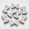 Alloy Slide Charms, with Polymer Clay Rhinestone, Bowknot, Platinum, PP13(1.9~2mm), 14x19.5x6mm, Hole: 2x10.5mm and 2x8mm