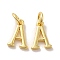 Brass Pendants, Cadmium Free & Nickel Free & Lead Free, with Jump Ring, Letter A, 10.5x7.5x1.5mm, Ring: 5x1mm, inner diameter: 3mm