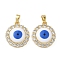 Brass Micro Pave Cubic Zirconia Pendants, with Enamel, Flat Round with Evil Eye, Real 18K Gold Plated, 19x16.5x5mm, Hole: 2.5x5mm