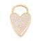 Brass Micro Pave Clear Cubic Zirconia Pendants, Long-Lasting Plated, Heart, Golden & Green Patina, 33x19.8x3mm, Hole: 11.5x11mm