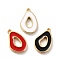 Brass Enamel Pendants, Long-Lasting Plated, Cadmium Free & Lead Free, Real 18K Gold Plated, Teardrop, Mixed Color, 16x10.5x2mm, Hole: 1.2mm