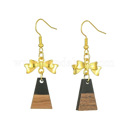 Серьги с подвесками из смолы и орехового дерева EJEW-JE05507-02-1