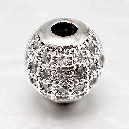 Круглые латунные микро проложить кубического циркония бусы X-ZIRC-N016-01P-10mm-1