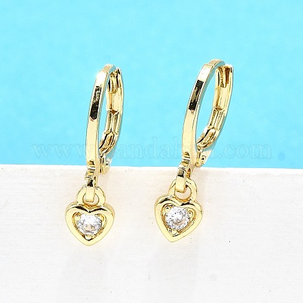 Латунные серьги-кольца из прозрачного кубического циркония EJEW-H157-09G-1