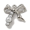 Alloy ABS Pearl Pendants, Cadmium Free & Nickel Free & Lead Free, Bowknot Charms, Platinum, 17.5x17x5.5mm, Hole: 1.6mm