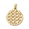 304 Stainless Steel Hollow Pendants, Flat Round Charms, Golden, 34.5x22x2mm, Hole: 5x3mm