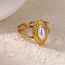 Retro Royal Style 304 Stainless Steel Imitation Pearl Cuff Rings, Horse Eye, Inner Diameter: 18mm