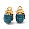 304 Stainless Steel Enamel Pendants, Grenade Shape Charms, Golden, Ion Plating(IP), Blue, 23x14x12mm, Hole: 3mm