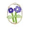 Glass Seed Beaded & Handmade Millefiori Glass Pendants, Oval with Flower, with Alloy, Blue, 30x21.5x3mm, Hole: 1mm