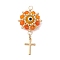 Glass Seed Beaded Evil Eye Pendants, with Real 18K Gold Plated 304 Stainless Steel Jump Rings & Golden Cross Charm & Handmade Lampwork Bead & Faceted Glass Beads, Orange, 40x21x8mm