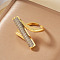 Brass Micro Pave Cubic Zirconia Cuff Rings for Women, Golden & Silver, Nuggets, 17mm, Inner Diameter: 18mm