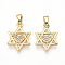 Brass Micro Pave Cubic Zirconia Pendants, Cadmium Free & Lead Free, Star Charms, Real 18K Gold Plated, 16~16.5x12~12.5x2~2.5mm, Hole: 2~2.5x5mm