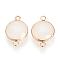 Glass Links connectors, with Raw(Unplated) Brass Findings, Faceted, Flat Round, Nickel Free, Lavender Blush, 21.5x14.5x5mm, Hole: 2.5mm