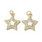 Brass Micro Pave Cubic Zirconia Pendants, Cadmium Free & Lead Free, with Shell, Star, Real 18K Gold Plated, 18x16x3mm, Hole: 3mm