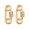 Brass Micro Pave Clear Cubic Zirconia Connector Charms, Safety Pin Links, Nickel Free, Real 18K Gold Plated, 17.5x7.5x3.5mm, Hole: 3.2mm