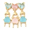 Brass Pendants, with Colorful Glass, Girl & Boy Charms, Real 16K Gold Plated, 33x26x5.5mm, Hole: 1mm