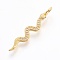 Brass Micro Pave Cubic Zirconia Pendants, Long-Lasting Plated, Snake, Lead Free & Cadmium Free, Clear, Real 18K Gold Plated, 29x6x2mm, Hole: 3mm