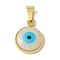 PVD Vacuum Plating 304 Stainless Steel Resin Pendants, Cyan, Flat Round with Evil Eye Charm, Golden, 17x13x3.5mm, Hole: 6.5x3mm