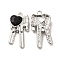 Glass Heart Key Pendants, with Platinum Alloy Finding, Long-Lasting Plated, Cadmium Free & Lead Free, Black, 28x15x5mm, Hole: 2mm