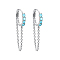 S925 Sterling Silver Circle Hoop Earrings, with Blue Cubic Zirconia, Chain Charm, Silver, 31x13x2mm