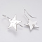 Brass Ear Stud Findings, Star, Nickel Free, Real Platinum Plated, 31.5x20mm, Hole: 2mm, Pin: 1mm