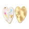 304 Stainless Steel Enamel Pendants, Real 18K Gold Plated, Heart Charm, Floral White, 36x24x2.5mm, Hole: 2.5mm