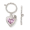 Brass Toggle Clasps, Cadmium Free & Nickel Free & Lead Free, with Glass, Heart, Purple, Platinum, 4x26.5x1.5mm, Hole: 1.6mm, Ring: 15x17.5x2mm, Hole: 1.4mm, Pendant: 16.5x13.5x7.5mm