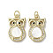 Brass Micro Pave Cubic Zirconia Pendants, Cadmium Free & Lead Free, with Shell, Real 18K Gold Plated, Owl, 20.5x12.5x3.5mm, Hole: 3mm