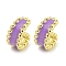 Brass with Enamel Cuff Earrings, for Women, Real 18K Gold Plated, Purple, 19.5x10.5~12.5mm