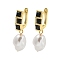 Rack Plating Brass Micro Pave Cubic Zirconia Hoop Earring, Cadmium Free & Lead Free, Long-Lasting Plated, with ABS Imitation Pearl, Real 18K Gold Plated, Oval, Black, 34x11mm
