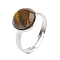 Half Round Natural Tiger Eye Finger Rings, 304 Stainless Steel Adjustable Rings for Women, Round: 10mm, US Size 6(16.5mm), 3mm