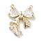 Brass Micro Pave Clear Cubic Zirconia Pendants, Cadmium Free & Nickel Free & Lead Free, Bowknot Charms, Real 14K Gold Plated, 17x14x3.5mm, Hole: 0.8mm