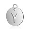 Non-Tarnish 304 Stainless Steel Charms, Flat Round with Letter, Stainless Steel Color, Letter.Y, 12x1mm, Hole: 2.5mm