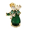 Rack Plating Brass Micro Pave Cubic Zirconia Pendants, Cadmium Free & Lead Free, Long-Lasting Plated, Real 18K Gold Plated, Teardrop, Dark Green, 20.5x15x8mm, Hole: 5x3.5mm