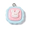 Opaque Resin Pendants, Cartoon Charms with Platinum Plated Iron Loops, Rabbit, 21x9mm, Hole: 2mm