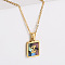 304 Stainless Steel Pave Natural Paua Shell Rectangle Initial Pendant Necklaces for Women, Real 18K Gold Plated, Letter Z, 17.72 inch(45cm)