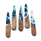 Resin and Walnut Pendants, Teardrop, Marine Blue, 43.5x7.5x3.5mm, Hole: 1.5mm