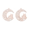 Long-Lasting Plated Brass Pendants, Cat with Moon, Cadmium Free & Nickel Free & Lead Free, Rose Gold, 21x19x0.3mm, Hole: 1mm